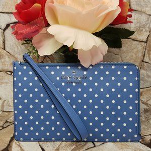 Staci Garden Blue Medium L-Zip Wristlet Kate Spade